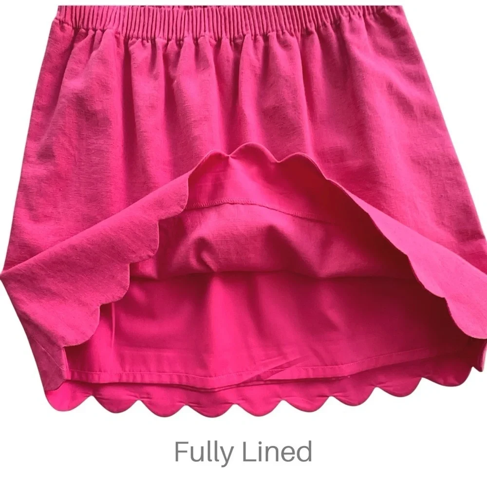 J CREW | NWOT LINEN & COTTON PINK PULL-ON SKIRT POCKETS LINED SCALLOPED HEM | 4